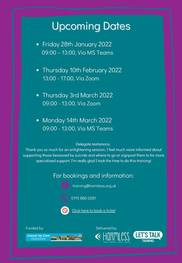 Derbyshire Suicide Bereavement training Sessions